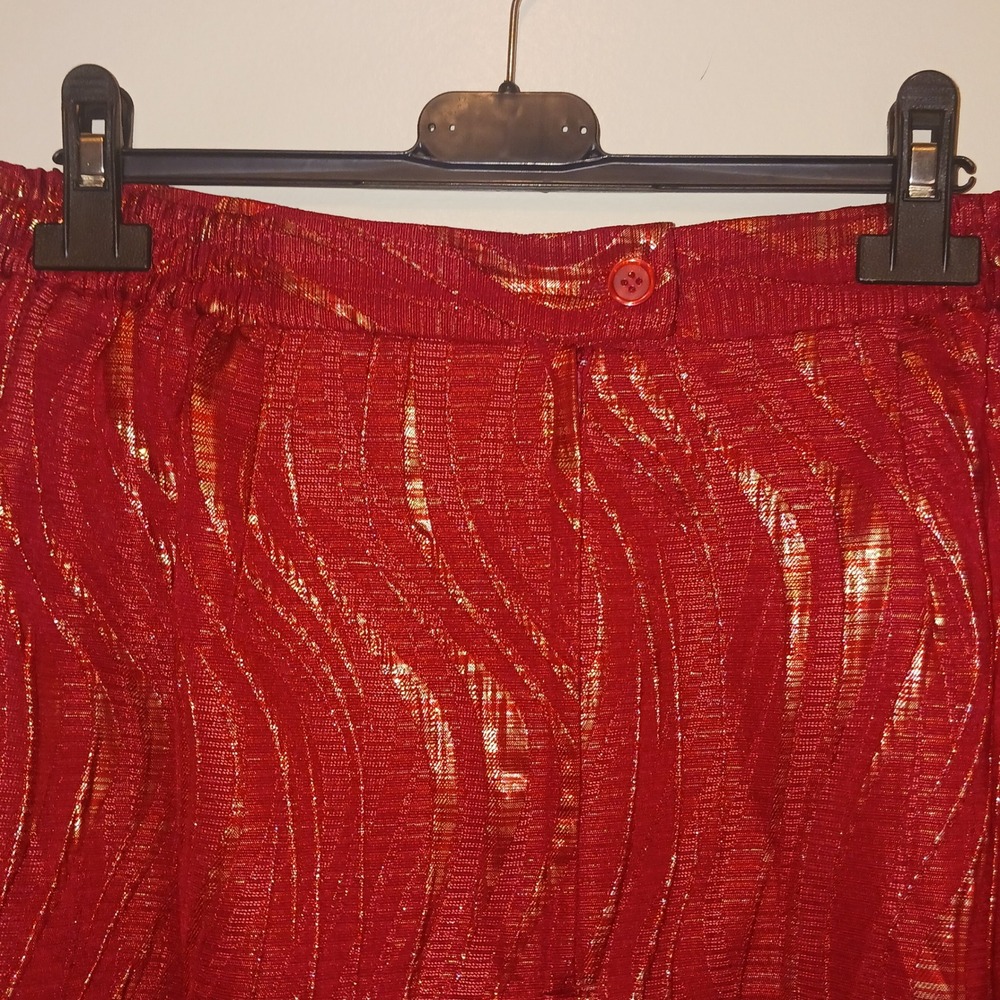 Vintage G.O.S.P.E.L. Michael Jackson Red Gold Metallic Jacquard Skirt Suit  14W - Picture 14 of 16